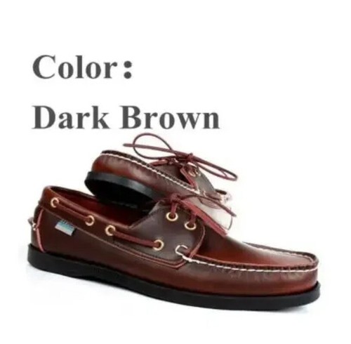 Scarpe da barca casual da uomo in pelle mocassini guida moda scarpe fatte a mano stringate - Foto 30 di 40