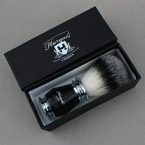 Cepillo de afeitado sintético de lujo en negro mango cerdas afeitado barba para hombre - Imagen 2 de 7