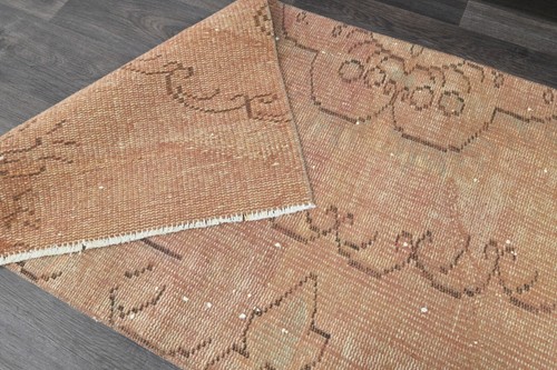 Vintage Turkish Runner Rug 2x7ft Wool Anatolian Handmade Hallway Oushak BROWN - Picture 7 of 10