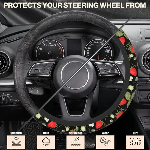 Strawberry Steering Wheel Cover, NonSlip Sweat Absorbing, 15" Universal Fit - Picture 5 of 7