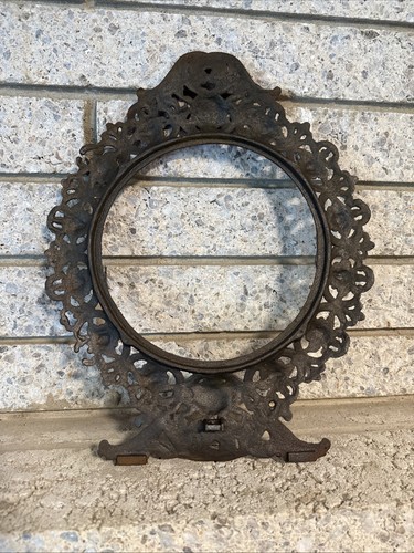 vintage antique JM29 IRON ART round mirror ornate cast iron frame FRAME ONLY - Picture 7 of 17