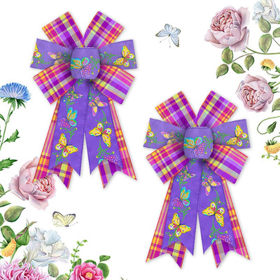 2 Pieces Spring Flowers Bows for Wreath, Spring Butterfly Wreath Bows Wedding Cr