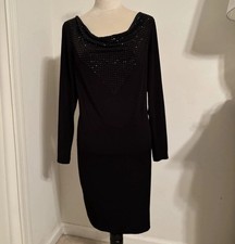 NWT Calvin Klein  Beaded Long Sleeve Stretchy Classic Black Dress Sz 10