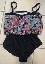NWT Rose Marie Reid One-Piece Swimsuit Womens Sz 18 Black Paisley Flattering