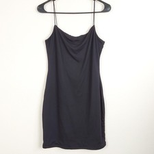 Black Bodycon Mini Dress Spaghetti Strap Capsule Minimalist Stretch Womens L