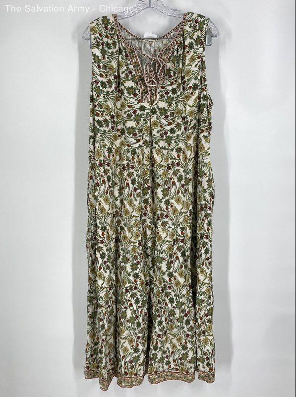Max Studio Womens Green Red Floral Sleeveless Casual A-Line Dress Size 1X
