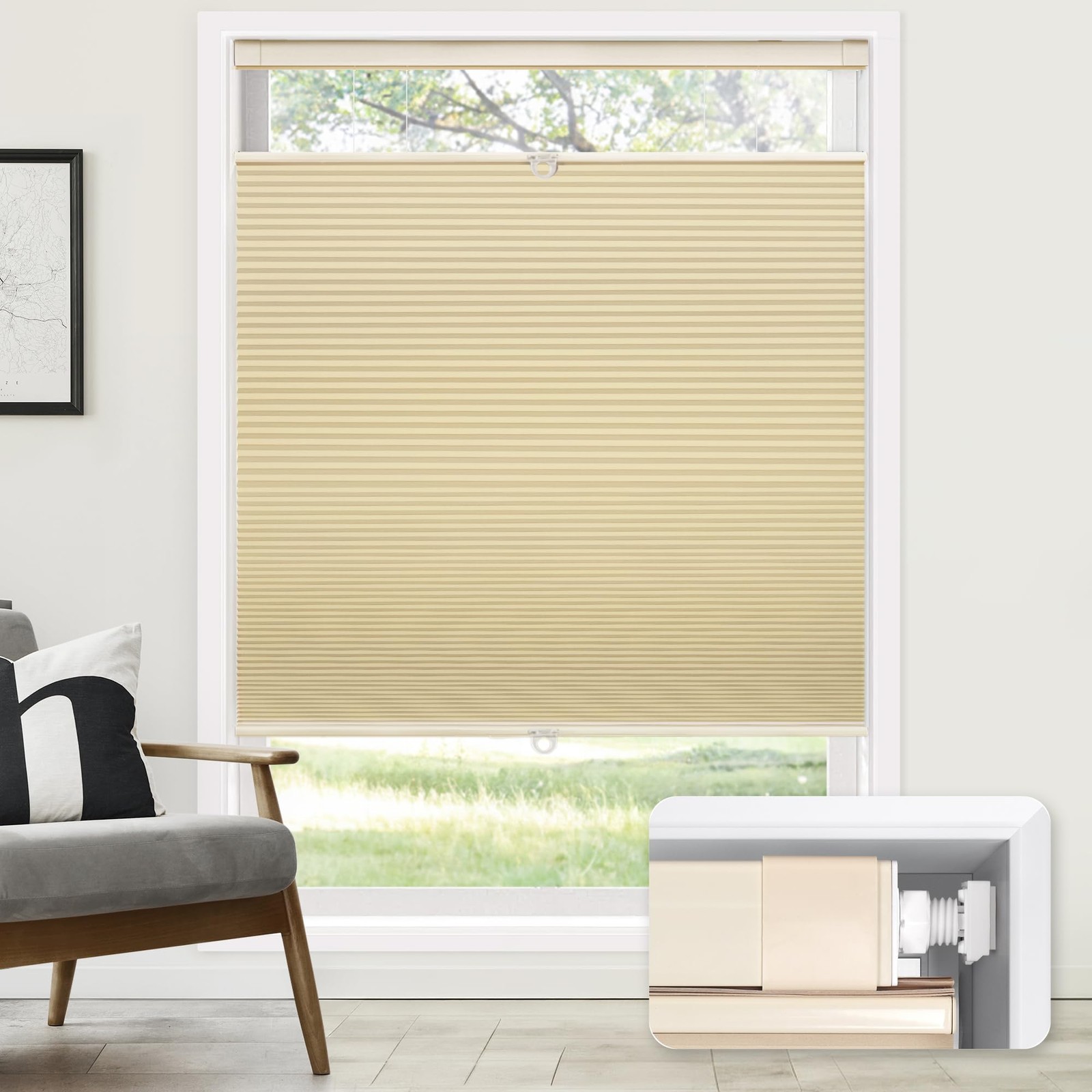 No Tools No Drill Cordless Cellular Shades, Top Down Bottom 