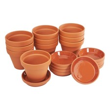 VBS Terrakotta-Topf mit Untersetzer 10 Stk Pflanzgefäß Set 12 cm