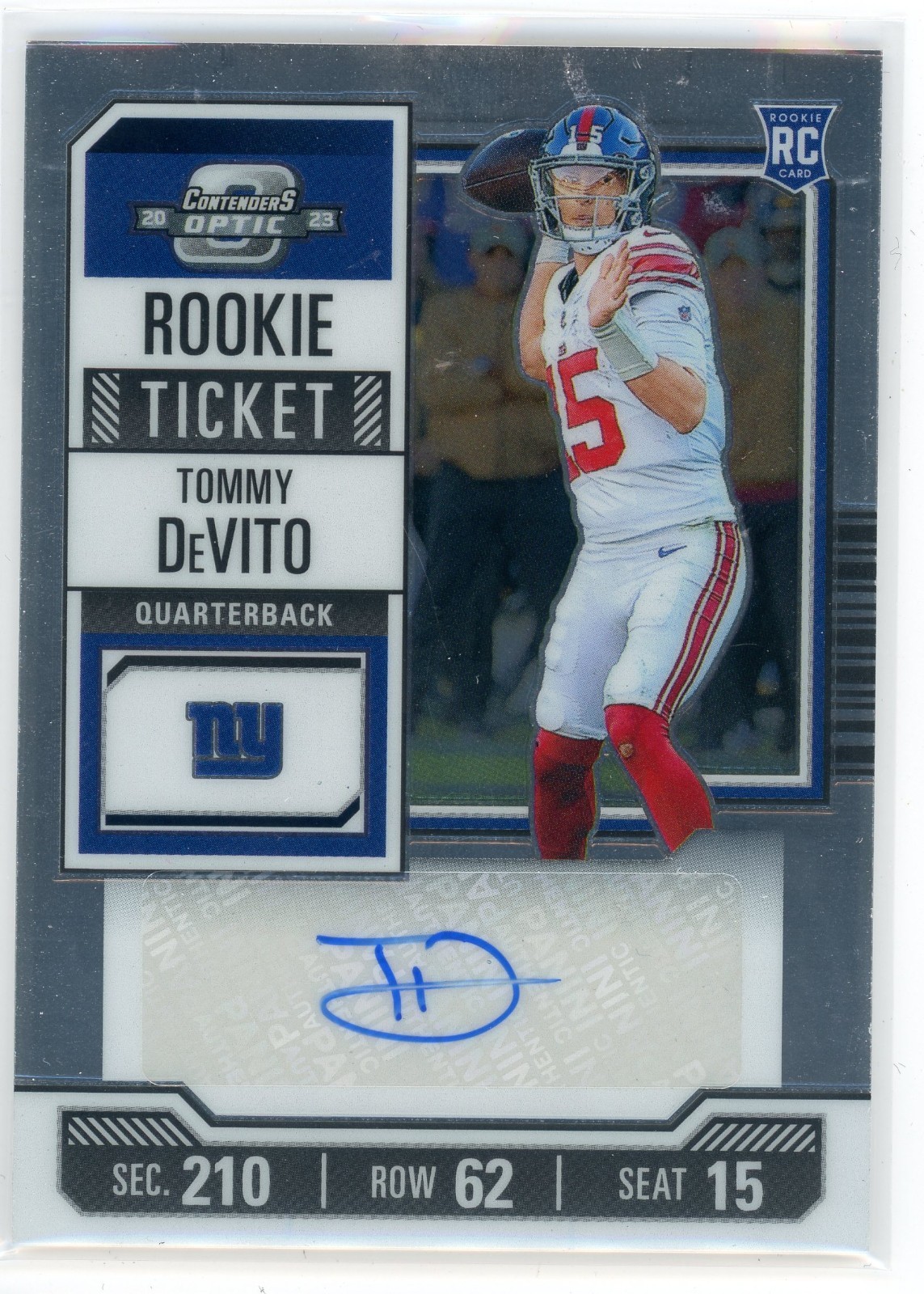 Tommy DeVito Rookie Auto 2023 Panini Contenders Optic Rookie Ticket #153 Giants