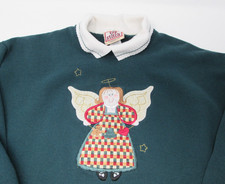 Vintage Angel Christmas Sweatshirt Grandma Core Kitschy Made USA Green Sz Large
