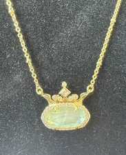 Disney x Kendra Scott Elisa Princess Gold Short Pendant Necklace Light Green New