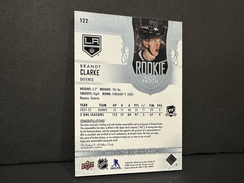 2022-23 Cubierta Superior The Cup #122 Brandt Clarke Parche RC Automático Novato/249 RPA ¡NHL! - Imagen 15 de 17