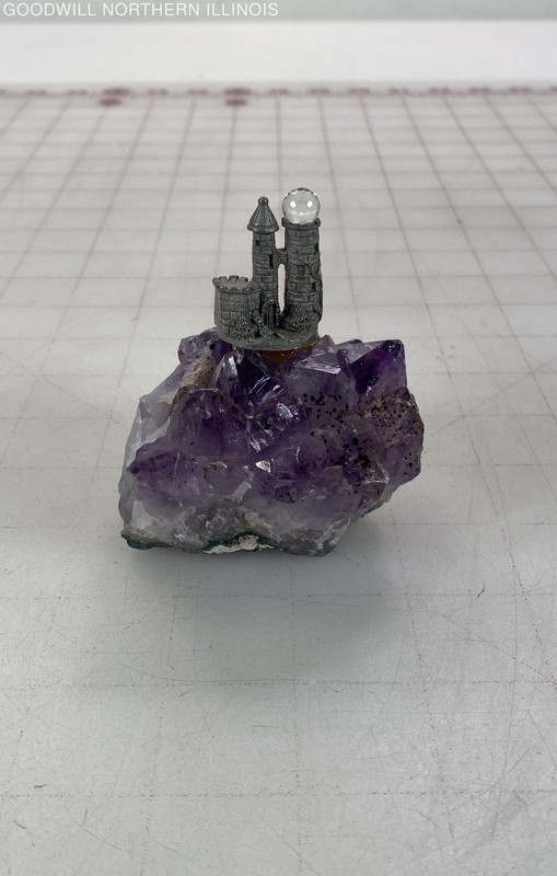 Vintage Miniature Pewter Castle on Amethyst Crystal