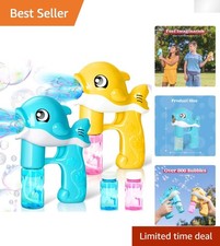 Kid-Safe Whale Bubble Guns - 2 LED Bubble Makers with 4 Refill Solutions for Fun