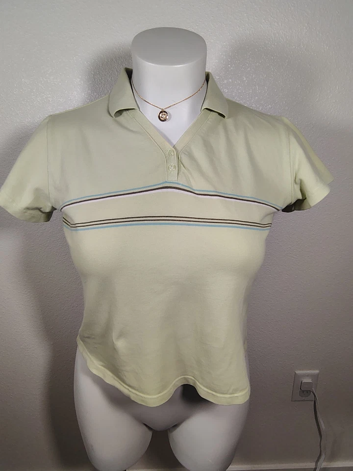 Camisa Polo Vintage Alta Sierra Verde Claro Rayas Retro Y2K Informal Cuello Top Foto 2 de 4