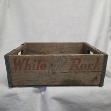 Vintage WHITE ROCK Sparkling Beverages Wooden Crate Box, 16x11x6 Rustic