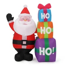 TROPOW 6FT Inflatable Santa with Gift Box, Outdoor Christmas Yard Decoration LED