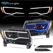 VLAND LED Projector Headlights For 2011-22 Jeep Grand Cherokee W/Blue Animation