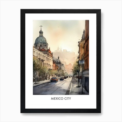 Mexico City Watercolor 3travel Post Framed Wall Art Poster Canvas Print Picture