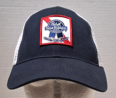 Pabst Blue Ribbon - Cap Hat - Navy Blue & White w/ Logo - Mesh Back - Snap Back