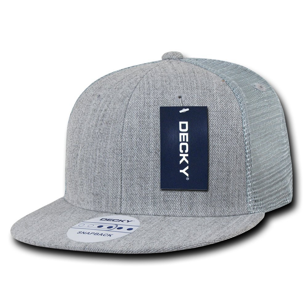 DECKY 6 Panel Flat Bill Trucker Cap, Heather Grey