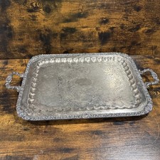 Vtg Birmingham Silver Co Crown REG Large Footed Butler Tray 26" Ornate Vtg Birmingham Silver Co Crown REG Large Footed Butler Tray 26" Ornate - Image 1