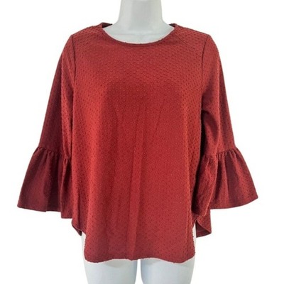 Anthropologie W5 Swiss Dot Rust Orange Bell Sleeve Blouse Size S Fall Boho Top
