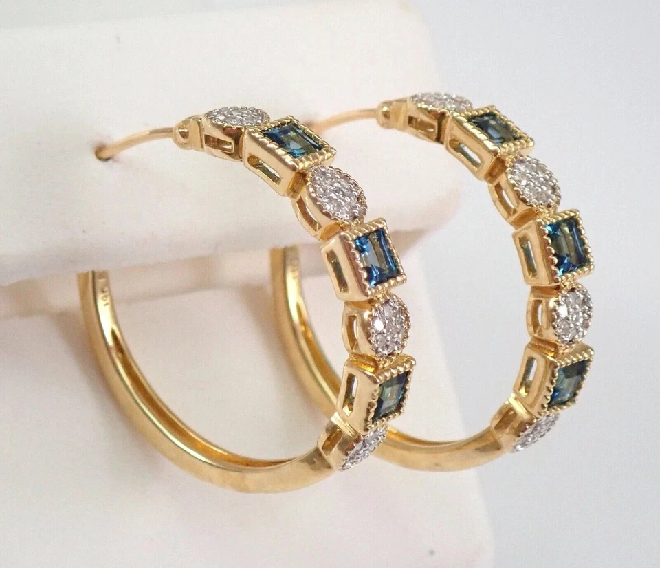 Princess Cut 14K Yellow Gold Plated 2Ct Simulated Topaz Hoop Huggie Earrings - Image 3 of 4
