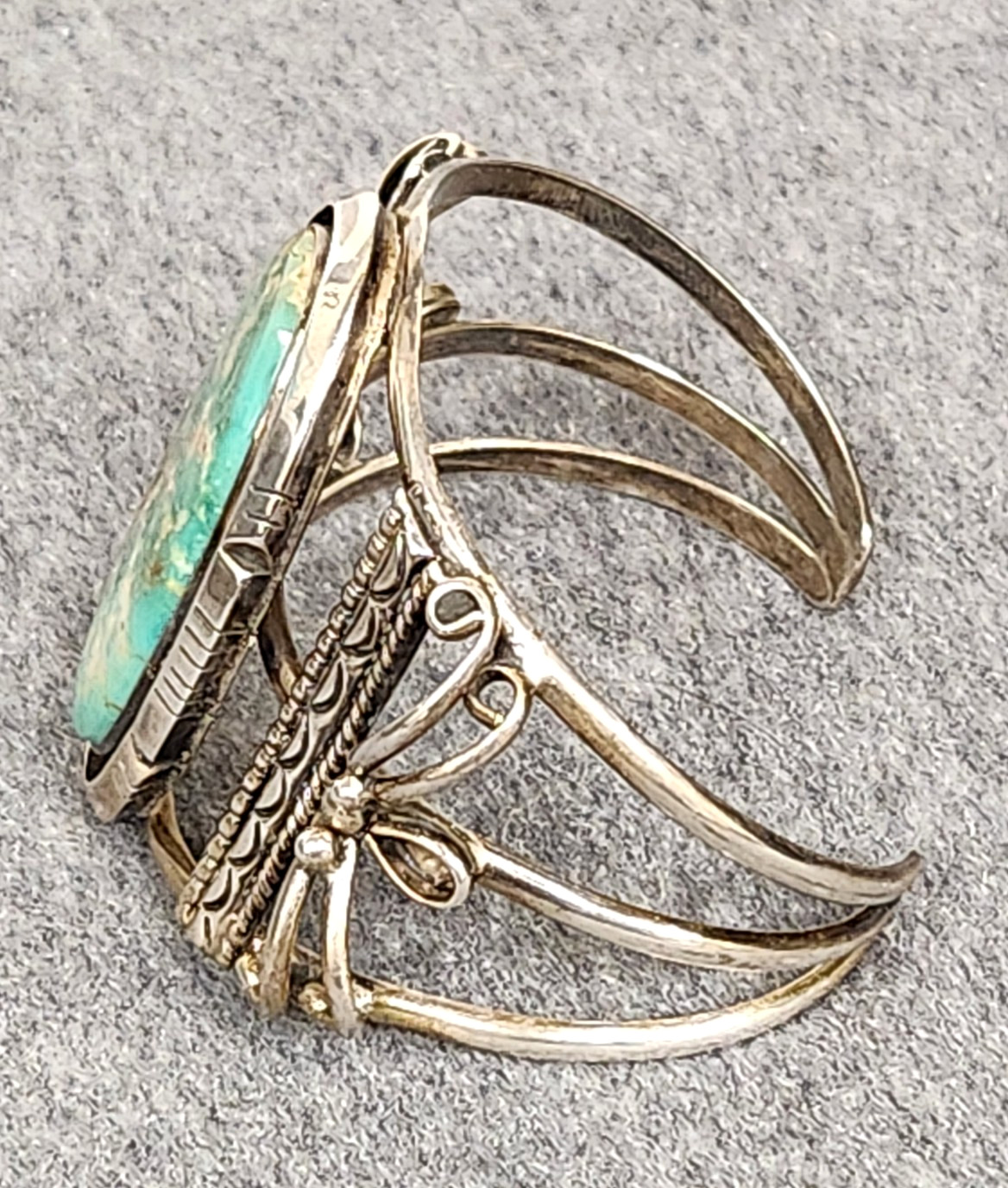 Sterling Silver Split Cuff Turquoise Cabochon Bra… - image 12