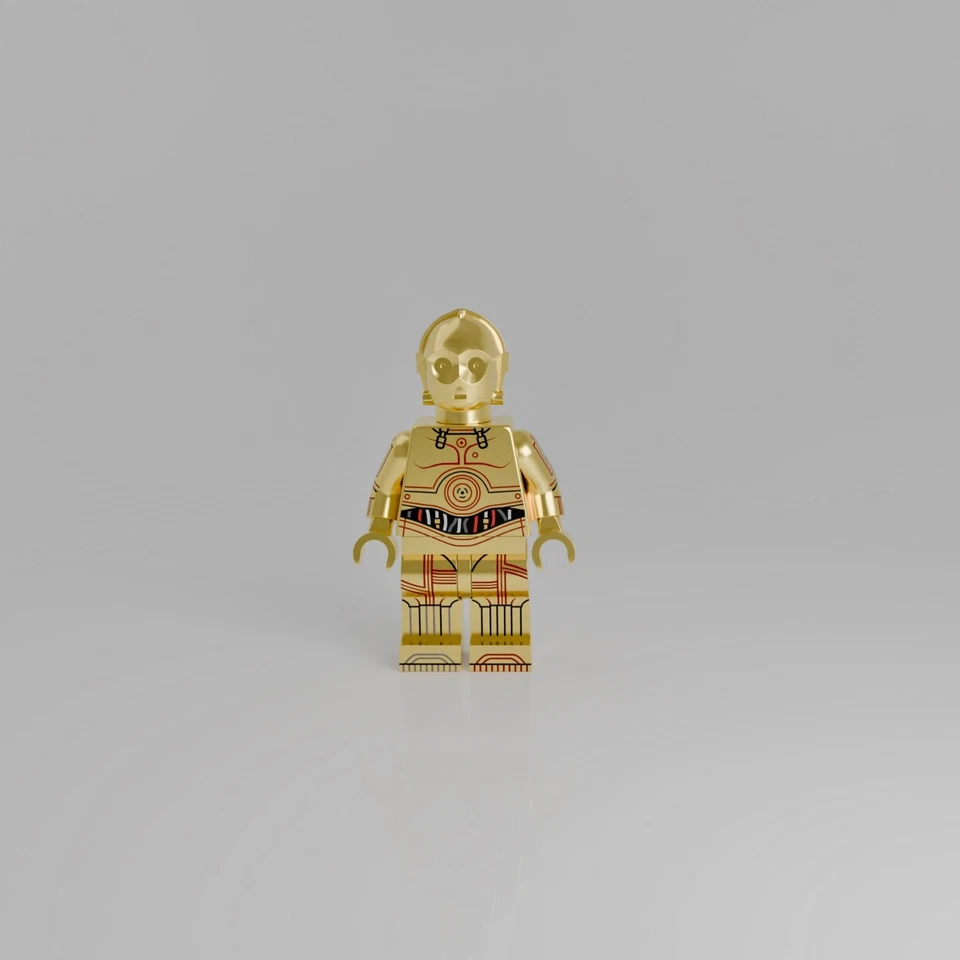 Custom Minifigur aus LEGO® Teilen: gold verchromter, bedruckter Protokolldroide - Bild 3 von 4