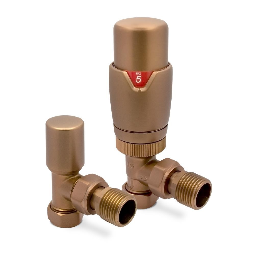 Angled Brushed Bronze Valves Thermostatic TRV Central Heating Radiator