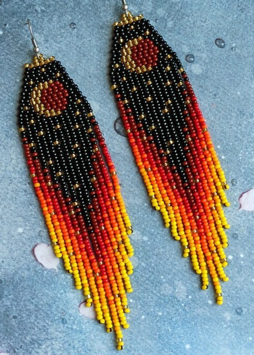 Orecchini Tribali Nativi Americani Boho Grandi Con Perline - Fatto A Mano India