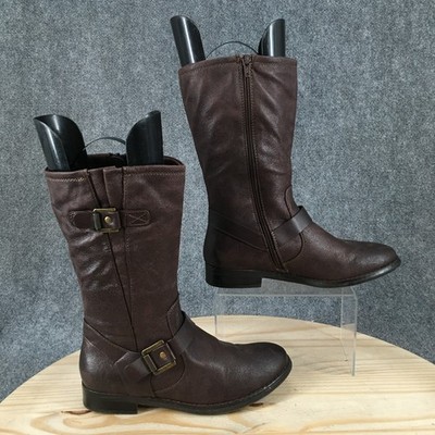 Baretraps Boots Womens 8M Fayth Mid Calf Side Zip Riding Boot Brown Faux Leather