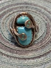Vintage Signed EFFIE C ZUNI CALAVAZA Silver Turquoise Ring Size 8.5