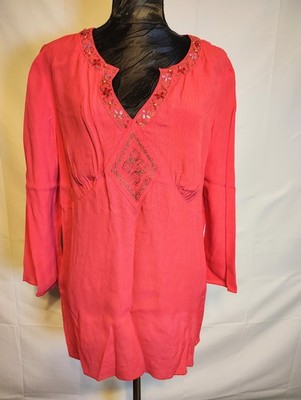 FADED GLORY Women's Coral Color Blouse Shirt Beach Ready Large 12/14 EUC (A29)