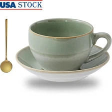 Retro Coffee Cup Saucer Spoon Set Microwave Safe Unique Gift Coffee Lovers New