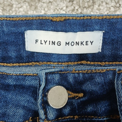 Pantalones de mezclilla Flying Monkey para mujer 25 azules acampanados dobladillo crudo tiro alto elásticos - Imagen 9 de 11