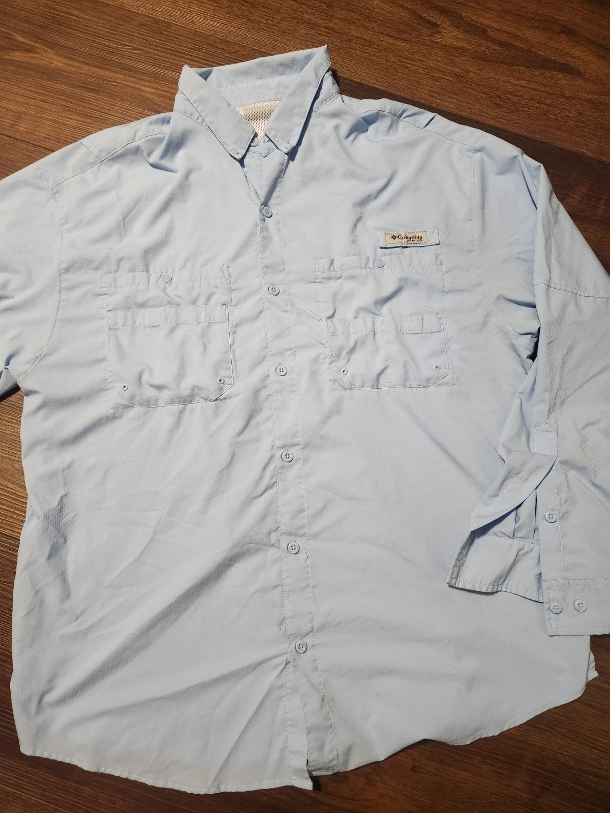 Columbia PFG Fishing Shirt Mens XL Blue Long Sleeve Vented Performance Outdoor