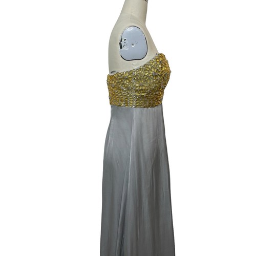 NWT Theia Couture Gold & Gray Silk Formal Strapless Dress Beaded Size 4 $995 - Picture 6 of 14