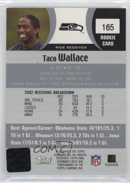2003 Bowman's Best Taco Wallace #165 Rookie Auto RC - Image 2 of 2