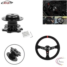 US 350mm Deep Dished Racing Suede Alloy Steering Wheel & Quick Release Hub Kit