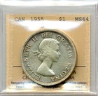 1955 Canada Silver Dollar - Choice Uncirculated, ICCS MS64