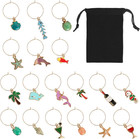Beach Themed Wine Glass Charms, 18Pcs Set with Black Velvet Bag & Heart Carabine