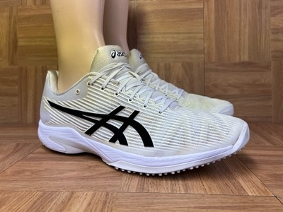 RARE  Sz 12 - ASICS Solution Speed FF Shoes Platinum White Black Tennis Shoes