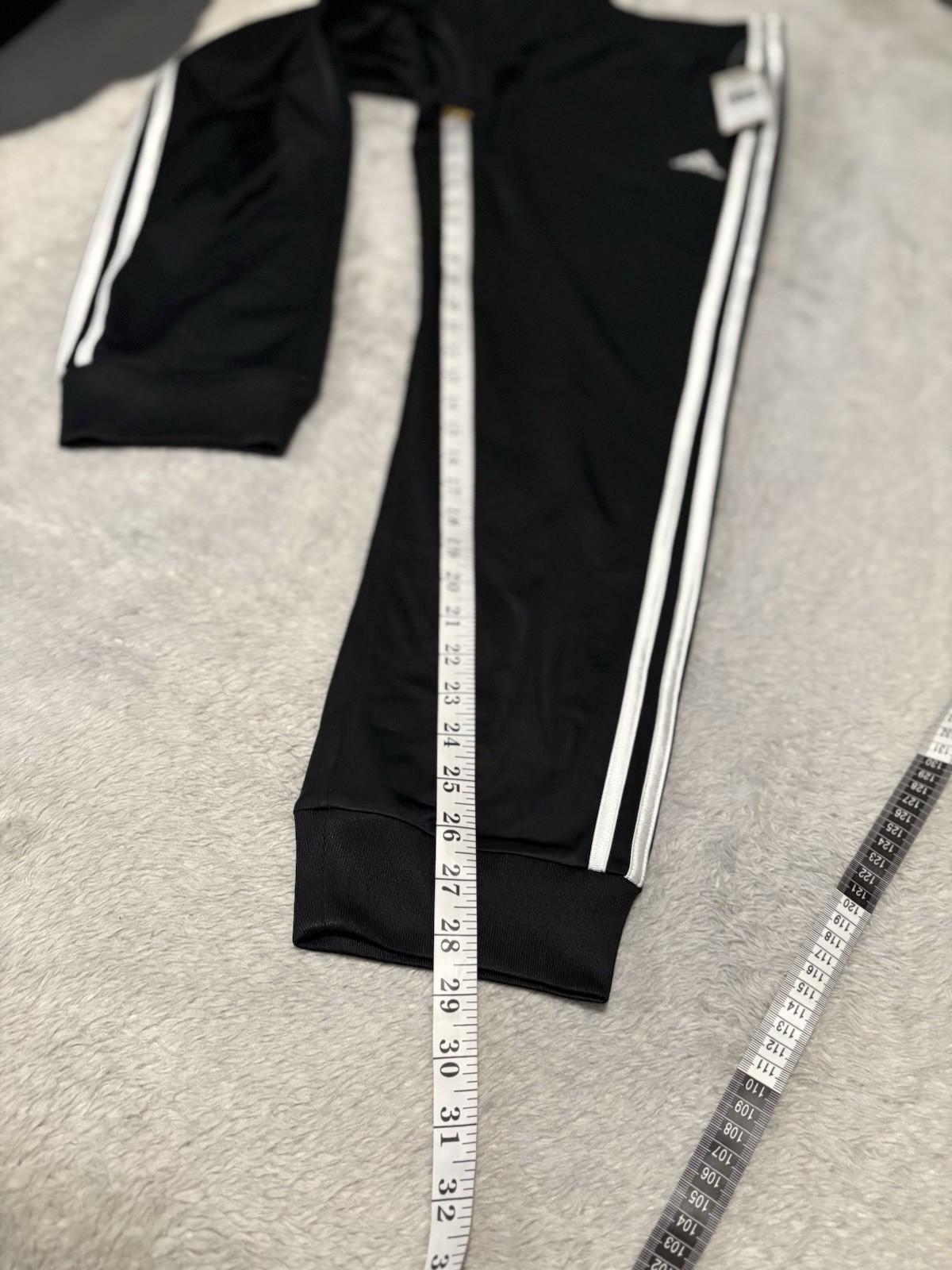 New Adidas Mens Boys Large 14/16 Black White Striped Joggers Sweatpants thumbnail 4