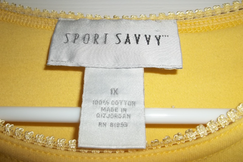 Camiseta Sport Savvy Manga Corta Talla 1X Amarilla 100% Algodón Usada Clásica - Imagen 3 de 4