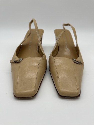 Antonio Melani Audrey Nude Leather Slingback Heels Square Toe Tan Buckle 8.5 VTG - Picture 3 of 12