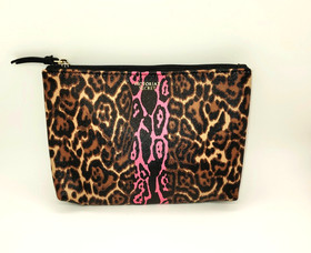 VICTORIA'S SECRET ♡ Bag Leopard Pink Cosmetic Makeup Soft Case Travel Clutch NEW