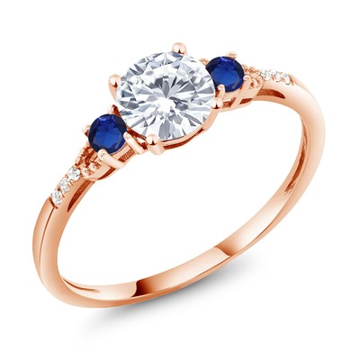 10K Rose Gold White Moissanite from Charles & Colvard and Created Sapphire Ring