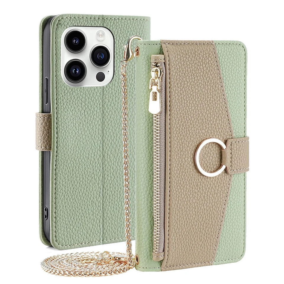 For iPhone 17 17 Pro Max 17 Air Leather Wallet magnetic Flip back case zip Strap - Image 2 of 4